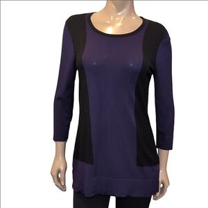 WINDSMOOR Color Block Sweater Cropped Sleeve Tunic Purple Black Womens Small